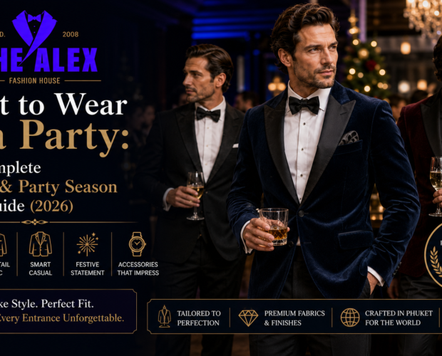 Festive party outfit — velvet blazer and party formalwear from The Alex Fashion House Karon Phuket Thailand