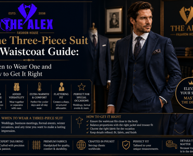 Bespoke three-piece suit and waistcoat — The Alex Fashion House Karon Phuket Thailand