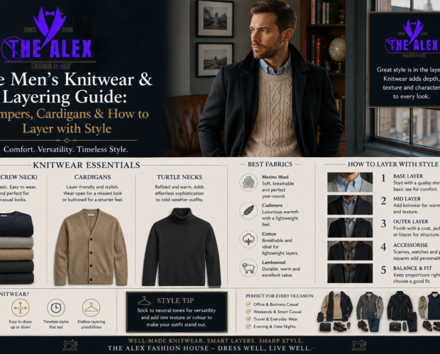 Men's knitwear and layering guide — jumpers cardigans and roll necks from The Alex Fashion House Phuket