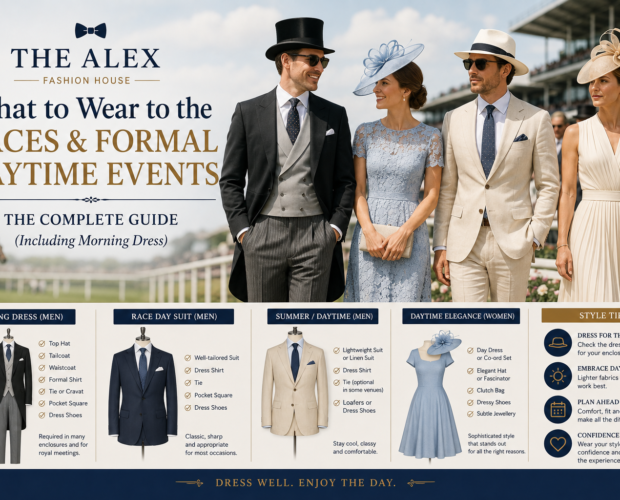 What to wear to the races and formal daytime events — morning dress and lounge suits from The Alex Fashion House Phuket