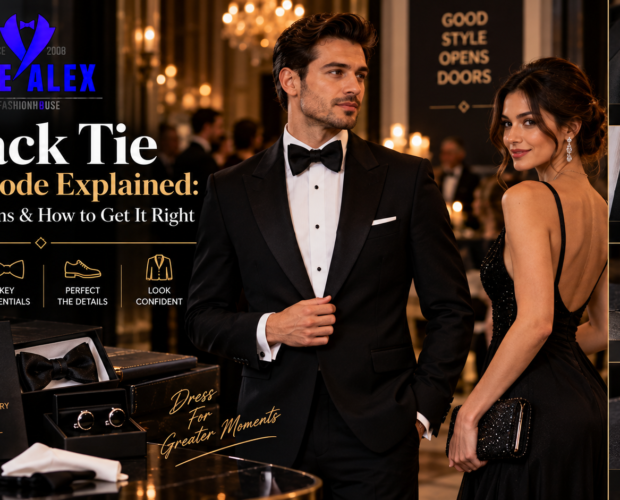 Black tie dress code explained — tuxedo and formalwear from The Alex Fashion House Karon Phuket Thailand