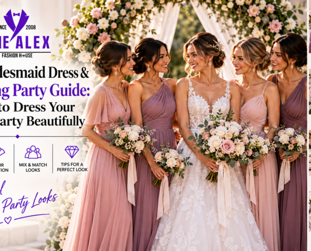 Bridesmaid dresses and wedding party guide — coordinated bridal party attire from The Alex Fashion House Phuket