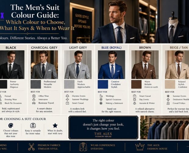 Mens suit colour guide — navy grey blue and more from The Alex Fashion House Karon Phuket Thailand