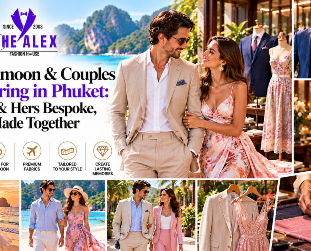 Honeymoon and couples tailoring in Phuket — his and hers bespoke from The Alex Fashion House Karon
